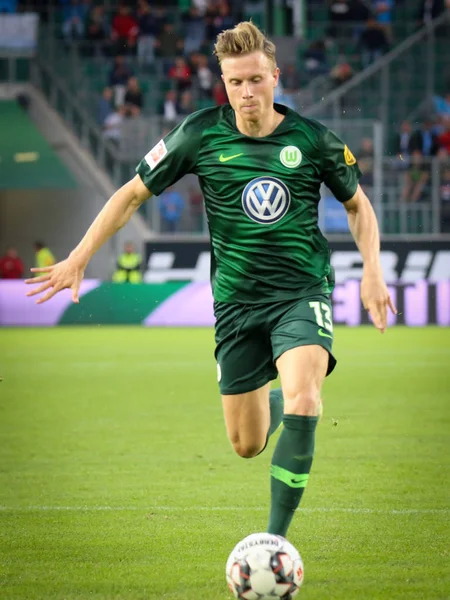 Wolfsburg, Almanya, 11 Ağustos 2018: futbolcu Yannick Gerhardt 2018-2019 sezon Vfl Wolfsburg forması ile bir maç sırasında eylem içinde. Michele Morrone tarafindan fotograf.