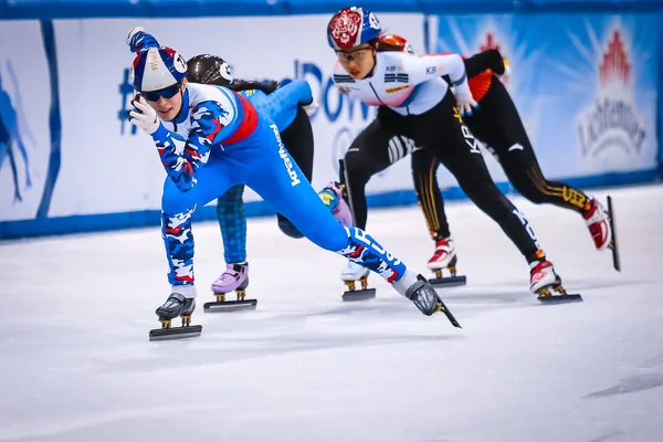 Germania Dresda Febbraio 2019 Pattinatrici Durante Coppa Del Mondo Pattinaggio — Foto Stock