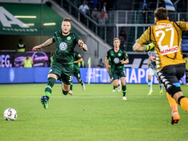 Wolfsburg, Germany, August 11, 2018: soccer player Daniel Ginczek in action during a match between Vfl Wolfsburg and SSC Napoli.