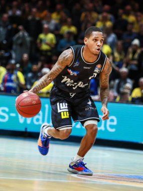 Braunschweig, Almanya, 27 Aralık 2019: DeWayne Russell, Volkswagen Halle 'de BBL Bundesliga maçında Lowen Braunschweig ve Merlins Crailsheim karşı karşıya.