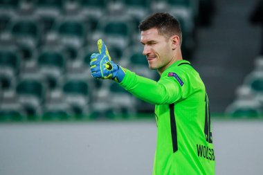 Wolfsburg, Almanya, 12 Aralık 2019: Wolkswagen Arena 'da VfL Wolfsburg ile AS Saint-Etienne arasında oynanan UEFA Avrupa Ligi karşılaşmasında kaleci Pavao Pervan