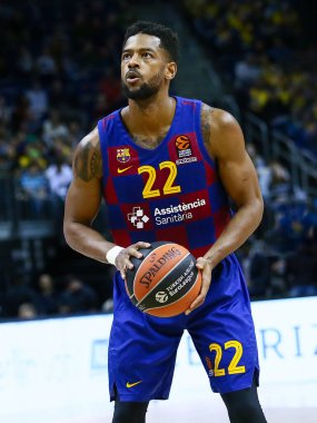 Berlin, Almanya, Mart 04, 2020: FC Barcelona Basketbol Ligi 'nden Cory Higgins, Alba Berlin ve FC Barcelona arasında Berlin, Almanya' daki Mercedes Benz Arena 'da oynanan EuroLeague basketbol maçında.