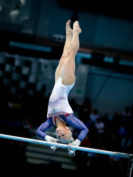 Szczecin Polsko Dubna 2019 Angelina Melníková Ruska Soutěží Nerovných Barech — Stock fotografie