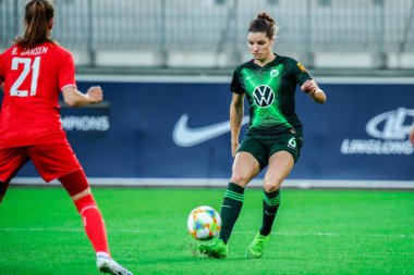 Wolfsburg, Almanya, 16 Ekim 2019: Uefa Şampiyonlar Ligi VfL Wolfsburg - FC Twente maçında bayan futbolcu Dominique Janssen