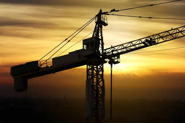 Silhouette Construction Site Crane Industrial Crane Construction — Stock Photo, Image