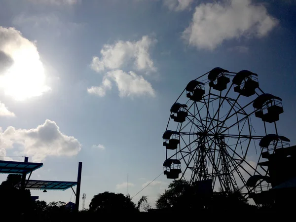 Silhouette Amusement Park Sun Sky — Stock Photo, Image