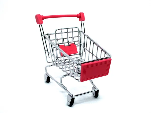 Carrito Compras Rojo Aislado Sobre Fondo Blanco —  Fotos de Stock