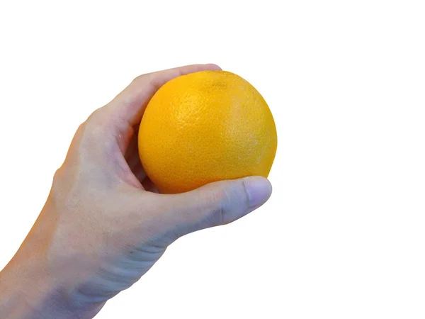 Hand Holding Orange Isolated White Background Clipping Path — Stock Photo, Image