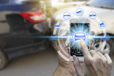 El kullanımı smartphone araba ile iddia simgeler 