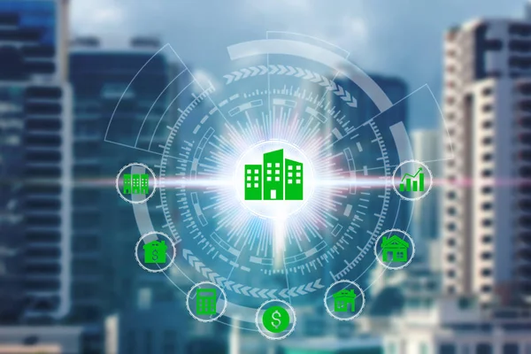 property investment icons over the Network connection on property background, Property investment concept