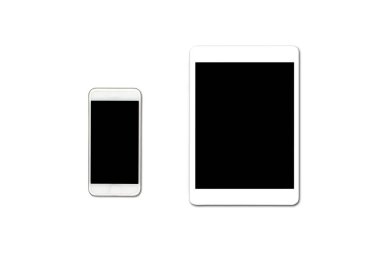beyaz arka planda izole edilmiş yakın çekim tablet ve akıllı telefon