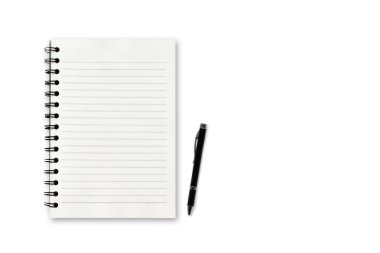 Beyaz arkaplanda boş defter ve kalem