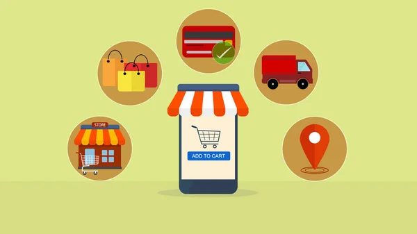 Belanja Online Pada Aplikasi Smartphone Commerce Shopping Membeli Proses Online — Stok Foto