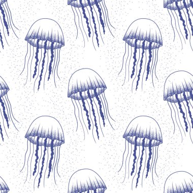 Deniz hayvanları mavi çizgi ile kesintisiz deniz karikatür desen