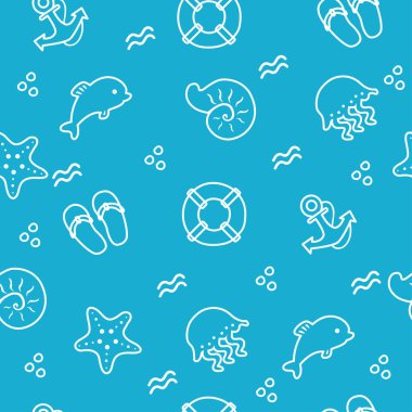 Sorunsuz vektör deniz desen el çizimi