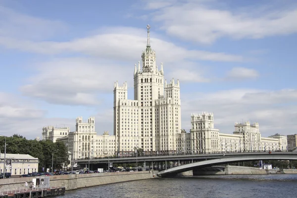 Architecture in Empire style. The building of the skyscraper of the Stalin era on the Kotelnicheskaya embankment and the Moscow River, Moscow, Russia
