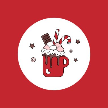 Daire kırmızı bir arka plan üzerinde kare tebrik kartı.