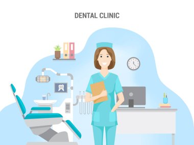 Diş Kliniği. İzole kavramsal banner düz tasarımı.