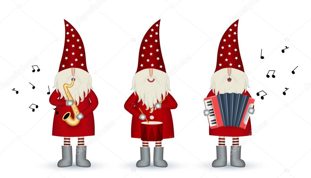 Set Christmas vector card music Santa Claus on white background