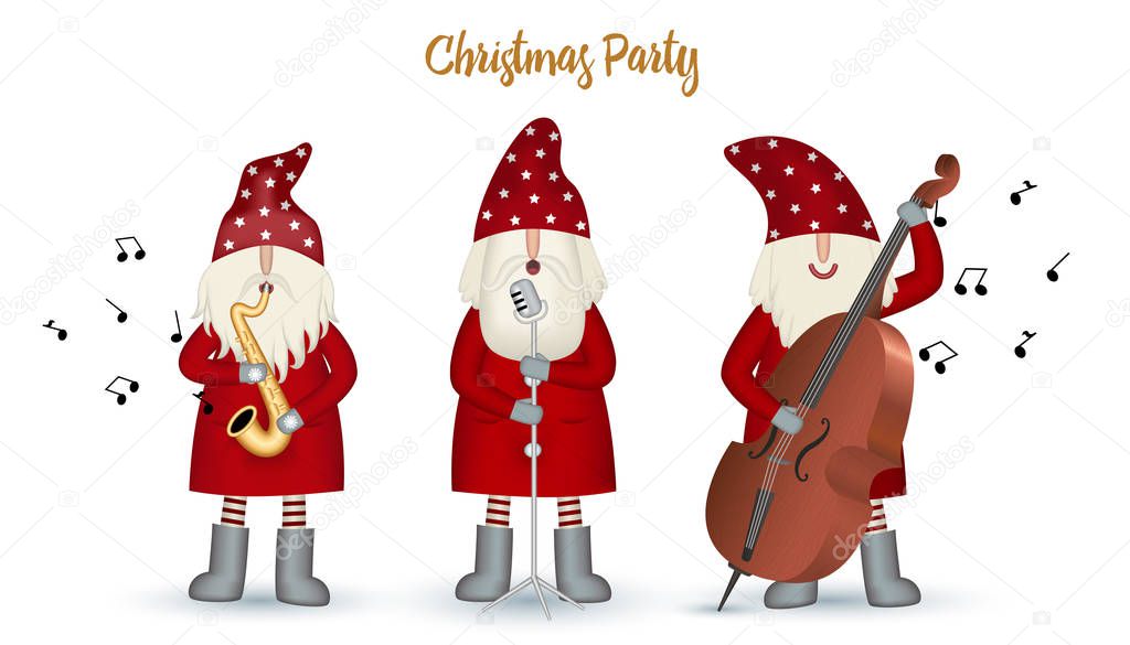 Set nisse musician Santa Claus, Christmas motive in red coat