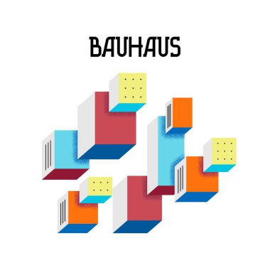 Cover trendy abstract geometric pattern in the style of Bauhaus 60s on white background.