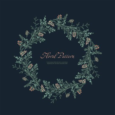 Koyu arka plan üzerinde soyut çiçek yuvarlak desen.