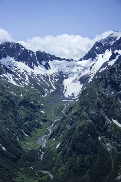 Vertical beautiful panorama of the Caucasus mountains.