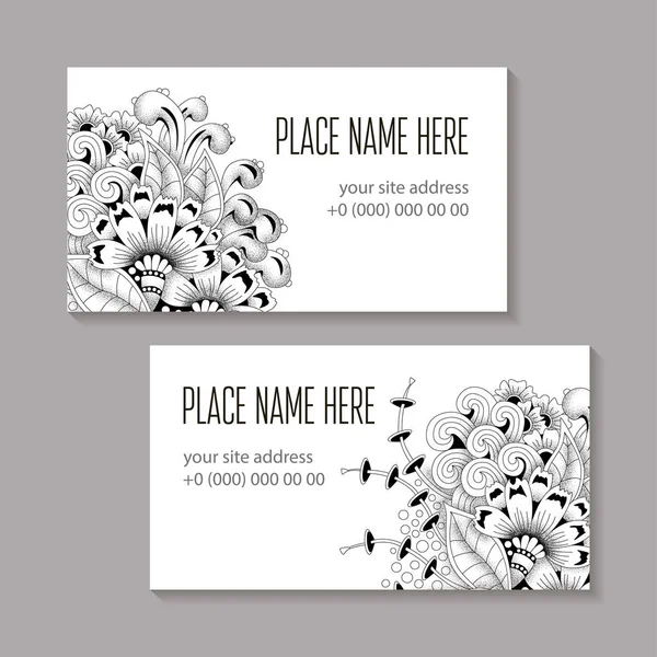 Set of monochrome business card isolated template. Flowers, leaves and buds. — Stock Vector