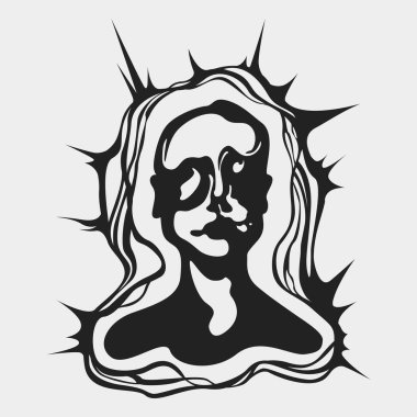 Etrafı dikenli sarmaşıklarla çevrili bir adamın melankolik silueti - Duygusal İfade ve Sanatsal Dokunuşu somutlaştıran grafik tasarım projeleri için mükemmel.