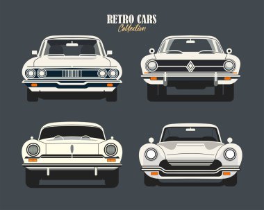 Retro araba koleksiyonu düz illüstrasyon vektörü klasik eski model basılabilir araç