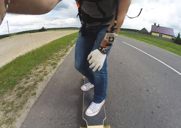 No longboard no asfalto , — Fotografia de Stock