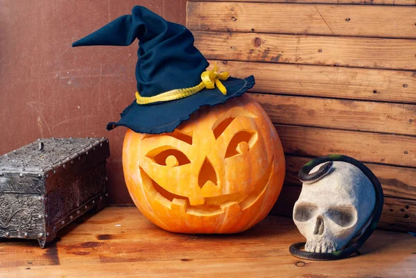 Calabaza de Halloween, Jack-o-linterna, fondo de Halloween —  Fotos de Stock