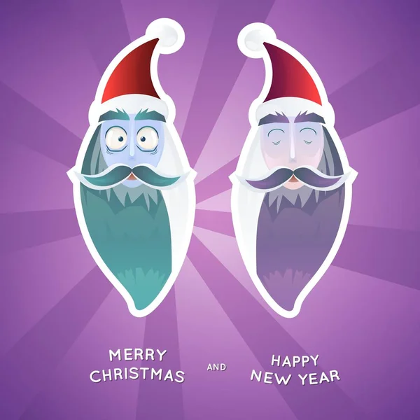 Dibujos animados Santa Claus pegatinas de Navidad, pegatinas vintage, Papá Noel emocional, vector de ilustración — Vector de stock