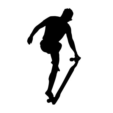 Logo profesyonel kaykay, bir adam silüeti bir numara longbord logo bir kaykay üzerinde gerçekleştirir.,