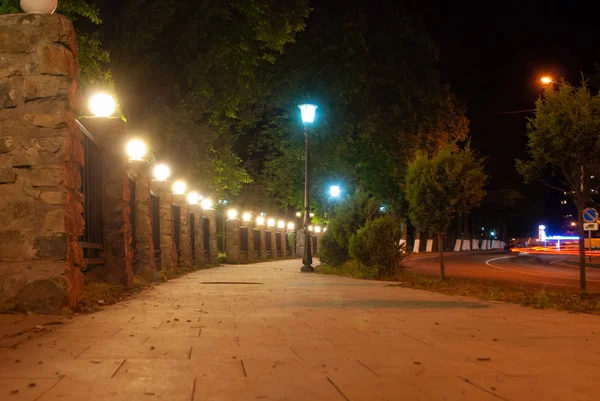 Night Park a Borjomi, Georgia. Vista panoramica notturna lunga esposizione — Foto Stock