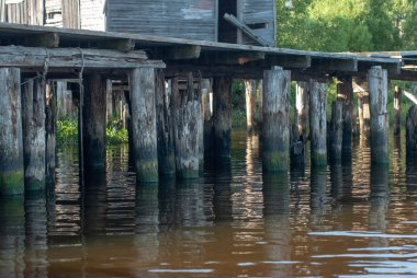Eski ahşap iskele, çürük ahşap yığınları,