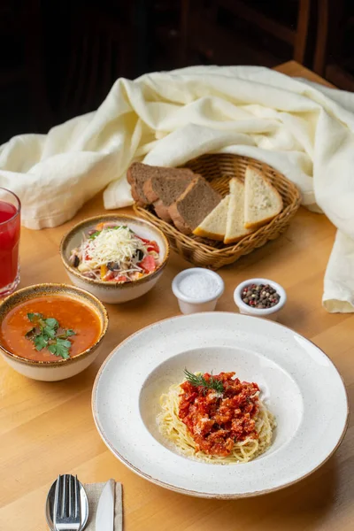 Menu photography, variety of russian meals in a restaurant