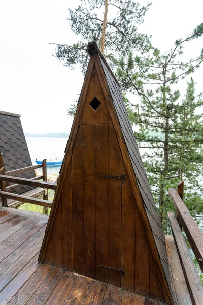 Petite Cabane Triangulaire Bois Pour Méditation Sur Lac Baïkal Point — Photo