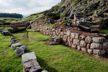 Machu Picchu 'daki antik harabelerin ve tarım teraslarının manzarası 