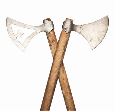 Çapraz eksen. Beyaz arka plan üzerinde izole iki antik silahlar. Viking silah