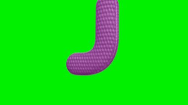 3D video animation of letter J with puff texture and magenta color,on green background with motion blur effect