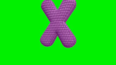 3D video animation of letter X with puff texture and magenta color,on green background with motion blur effect
