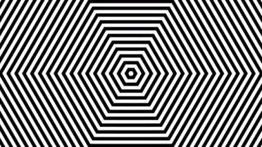 A loop animation concentric hexagon pattern optical illusion background,black and white color with motion blur