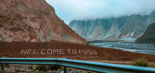 Welcome Pasu Written Mountain Hunza Pakistan — Stock Photo, Image