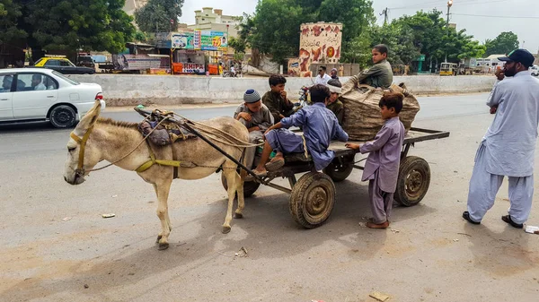 Gyerekek Futó Szamár Kosár Karacsi Pakisztán 2018 — Stock Fotó