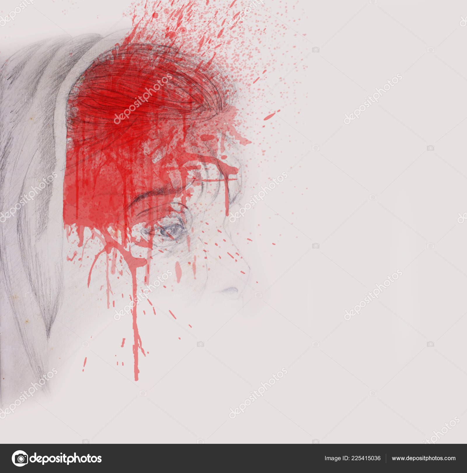 Portret Rysunek Ręka Stare Kobiety Splach Krwi Czerwony