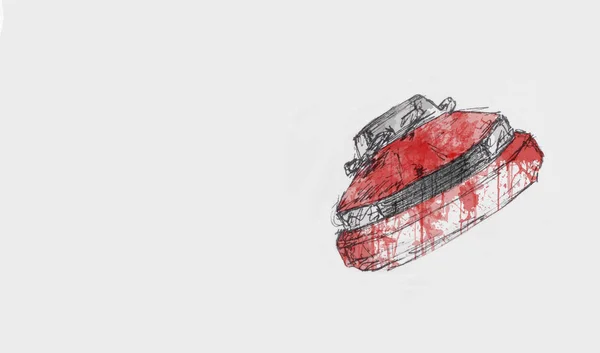 手描きの美しい Modren 車赤い色の白い紙の上の水の色 — ストック写真