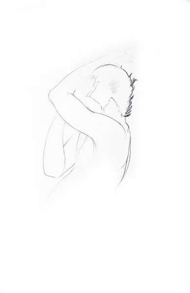 Person Lying Hiding Face Crying Incomplete Faded Drawing — Stock Photo, Image