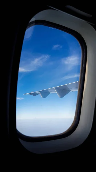 Plane Wing Beautiful Blue Sky Clouds Ocean Window Plane Plane — Stock Photo, Image