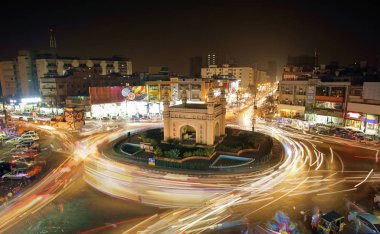 Beautiful View Of Bahadurabad Chorangi, Karachi, Pakistan - Landmark Of Karachi Which Is Very Famouse For Night Life And Food - Long Exposure Photography clipart